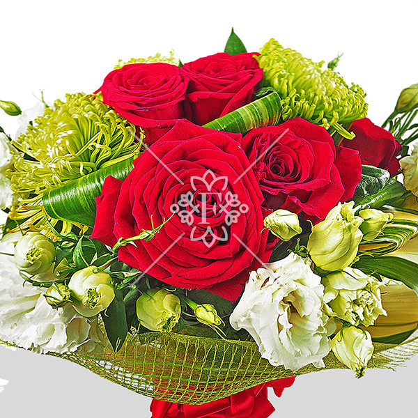 Восторг - букет из роз, хризантем и эустомы